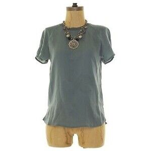 Trouve Nordstrom Boxy Top XS Short Sleeve Ribbed Trim Sheer Forest Green EUC B46